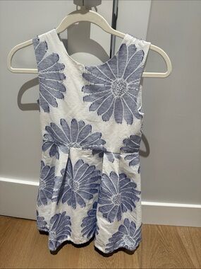 Jacadi White Dress with Blue Floral Embroidery